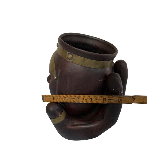 Ceramic Mid Century Head In Hand 2 Piece Figural Vase Urn Holder Metal Accents - Picture 9 of 10